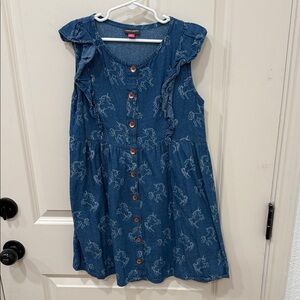 Vince Camuto Girls' Blue Denim Unicorn Button-Front Dress